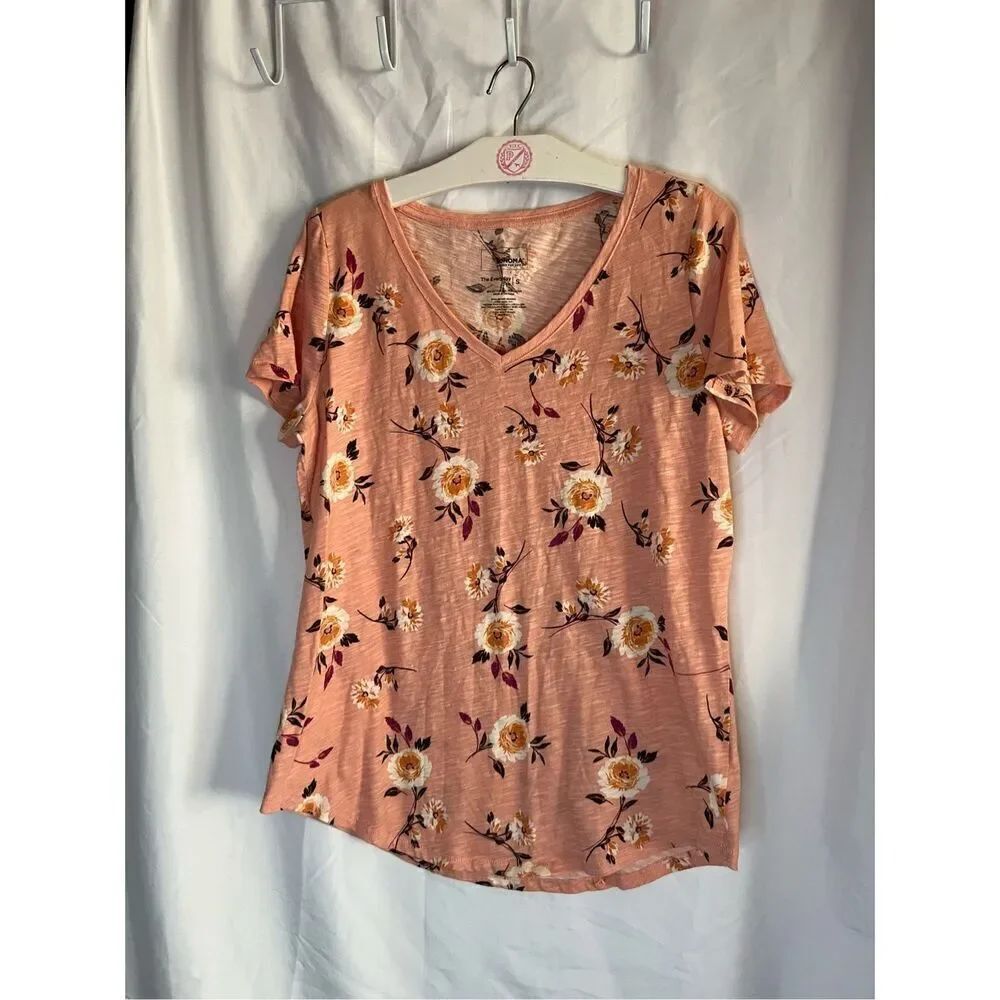 Sonoma The Everyday Tee Orange Floral Shirt Woman’s Size Small